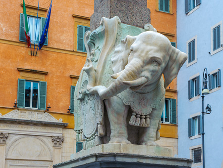 Elephant and Obelisk by Bernini in Piazza della Minerva, Rome, Italyの写真素材