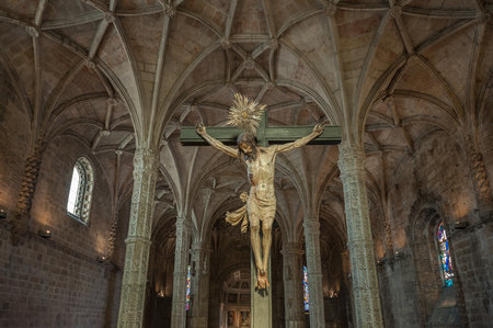 Christ Crucified sculpture in Jeronimos Monastery, Lisbon, Portugalのeditorial素材