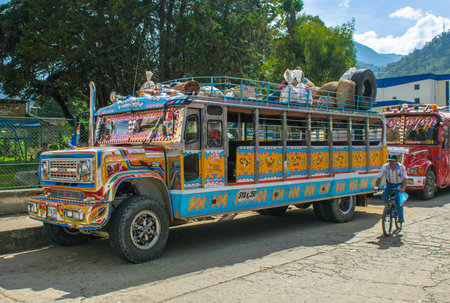 SILVIA, POPAYAN, COLOMBIA - November, 24, 2009: Colorful chiva bus in Silvia village.のeditorial素材