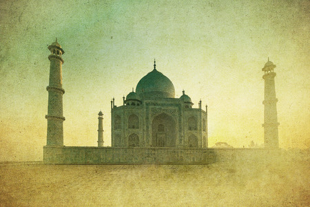 Vintage image of Taj Mahal at sunrise, Agra, Indiaの写真素材