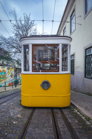 Elevador da Gloria, famous funicular in Lisbon, Portugalのeditorial素材