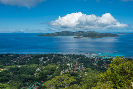 Panorama of La Digue island from Nid dâ€™Aigle viewpoint, Seychelles
