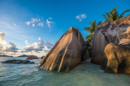 Tropical island beach, Source dâargent, La Digue, Seychellesの写真素材