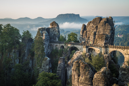 The Bastei bridge, Saxon Switzerland National Park, Germanyの写真素材