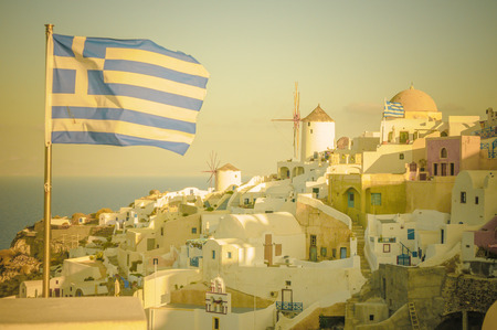 Vintage image of Oia village at Santorini island, Greeceの写真素材
