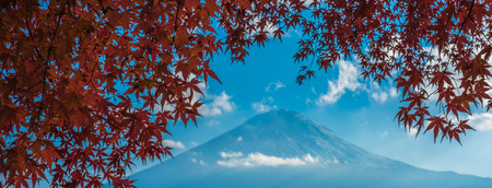 Mount Fuji and autumn maple leaves, Kawaguchiko lake, Japanの写真素材