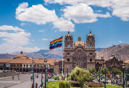 Plaza de Armas in historic center of Cusco, Peruのeditorial素材
