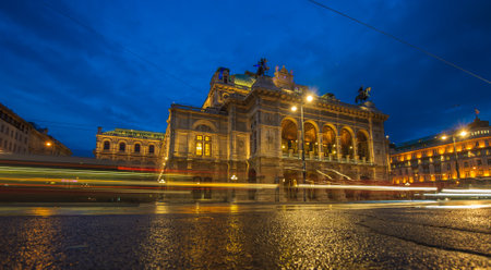 Vienna State Opera House at night, Austriaのeditorial素材