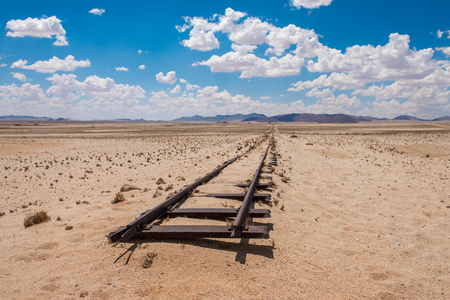 Abandoned railway tracks in the desert, Namibiaの写真素材