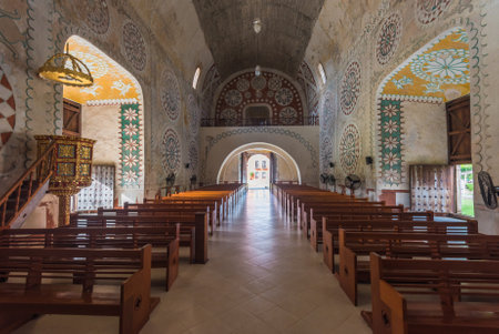 Interior of the Church in Uayma mayan town, Yucatan, Mexicoのeditorial素材