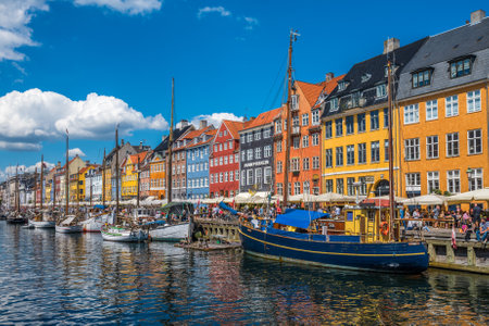 Nyhavn district is one of the most famous landmarks in Copenhagen, Denmarkのeditorial素材