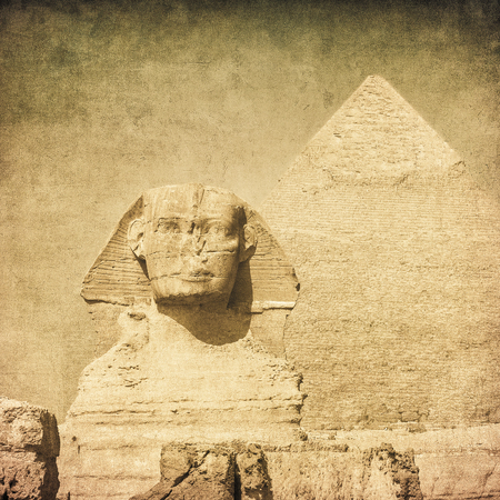 grunge image of sphynx and pyramidの写真素材