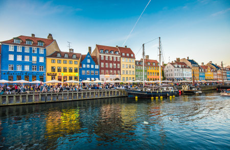 Nyhavn district is one of the most famous landmarks in Copenhagen, Denmarkのeditorial素材