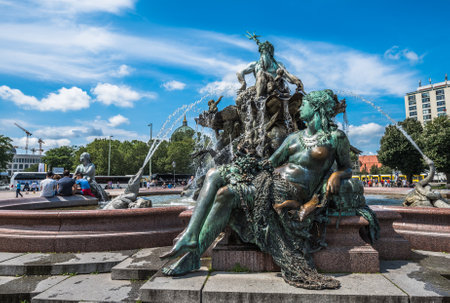 Neptunbrunnen or Neptune fountain at Alexanderplatz square, Berlin, Germanyのeditorial素材