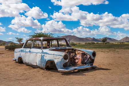 Abandoned car in the Namib Desert, Solitaire, Namibiaの写真素材