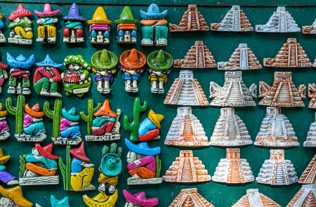 Mexican souvenir magnets on the market at Chichen Itza.の写真素材