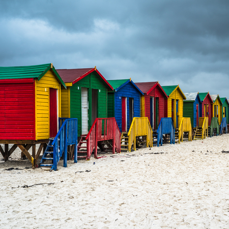 Colourful Beach Houses in Muizenberg, South Africaの写真素材
