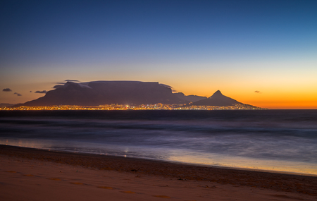 Night view of Table Mountain and Cape Town, South Africaの写真素材