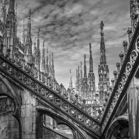 Roof terraces of Milan Cathedral, Lombardia, Italyの写真素材