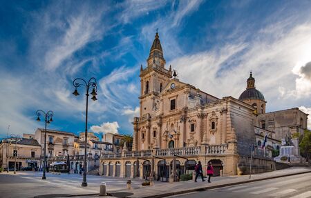 Cathedral of San Giovanni Battista in the baroque town Ragusa in Sicily, Italyの写真素材
