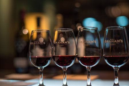 PORTO, PORTUGAL - June 19, 2018: Port wine tasting room in Graham's port lodge, Vila Nova de Gaia, Porto, Portugalのeditorial素材