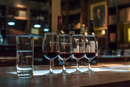 PORTO, PORTUGAL - June 19, 2018: Port wine tasting room in Graham's port lodge, Vila Nova de Gaia,...