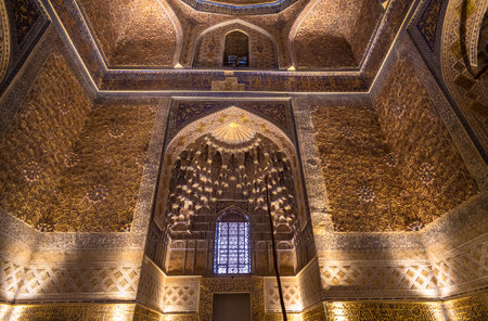Interior of Gur Emir Mausoleum in Samarkand, Uzbekistan, tomb of Amir Timur or Tamerlan.のeditorial素材