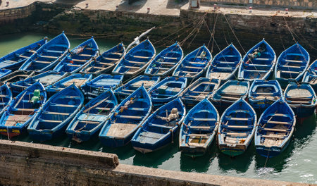 ESSAOUIRA, MOROCCO - April, 18, 2013: Fishing boats in Essaouira port, Moroccoのeditorial素材