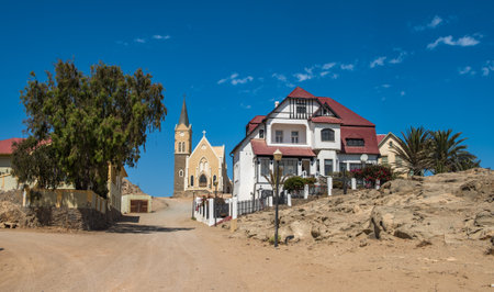 Colorful houses in Luderitz, german style town in Namibiaの写真素材