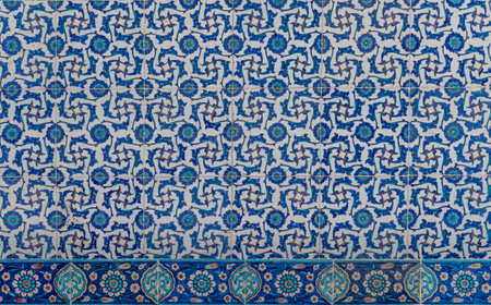 Vintage ceramic tiles, iznik tiling decor from Rustem Pasa Mosque in Istanbul, Turkey.