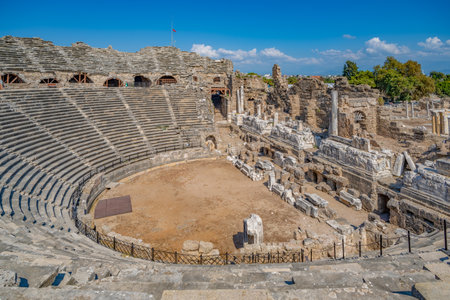 Ancient theater in Side, Antalya, Turkeyの写真素材