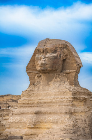 The Great Sphinx in Giza pyramid complex, Cairo, Egyptの写真素材