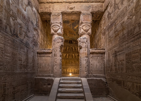 Interior of Hathor temple in Dendera, Qena, Egyptの写真素材