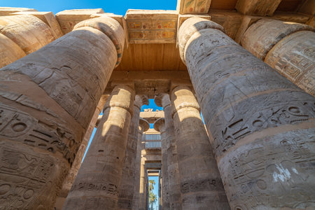 Columns of Great Hypostyle Hall in Karnak Temple Complex, UNESCO World Heritage Site, Luxor, Egypt.の写真素材