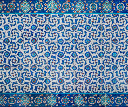 Vintage ceramic tiles, Ä°znik tiling decor from Rustem Pasa Mosque in Istanbul, Turkey.の写真素材