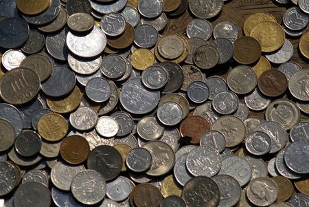 old and modern coins of different countriesの写真素材