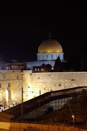 jerusalem old city at evening - wailing wall, dome of the rock. israelの写真素材