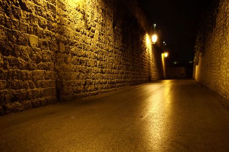  	a street in jerusalem old city at nightの写真素材