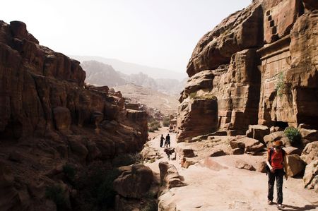 Tourist vacation in nabatean town Petra, beduins experience, Jordanの写真素材
