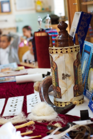 Torah scrolls in sinagogue on jewish holidayの写真素材