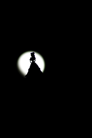 princess silhouette  with a moon in dark mightのeditorial素材