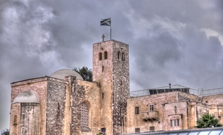 Jerusalem old city monastery under dramatic skyのeditorial素材
