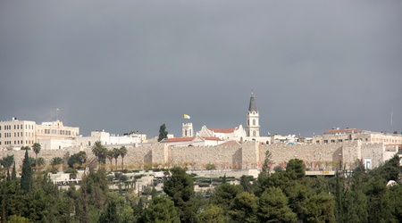 Jerusalem old city monastery under dramatic skyのeditorial素材
