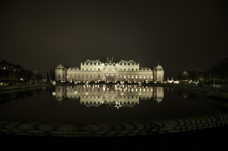 Nigth view to Belvedere palace in autumn Vienna tourism