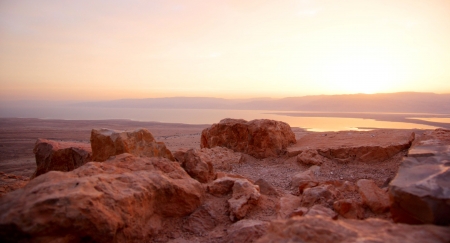 Masada fortress and Dead sea sunrise in Israel judean desert tourismの写真素材