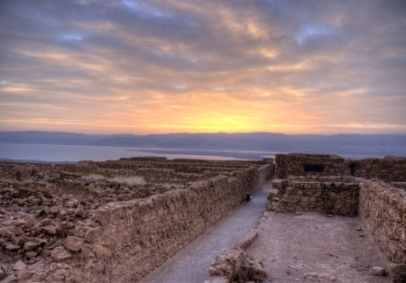 Masada fortress and Dead sea sunrise in Israel judean desert tourismの写真素材