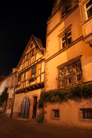 Alsace small town night romantic streetsの写真素材