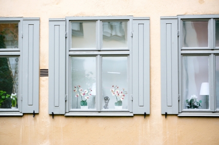 Europe old city windows in sweden travelの写真素材