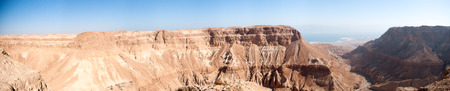Wide panorama of stone desert mountains in Israel near Dead Seaの写真素材