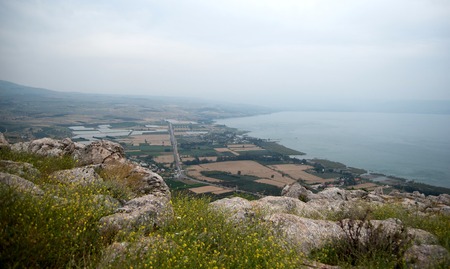 Israel landscape a view to Kineret lake during hikingの写真素材
